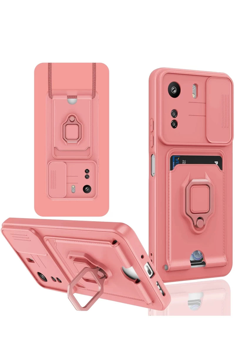 Xiaomi Redmi 13C Uyumlu Kılıf Zuma Kartvizitli Yüzüklü Silikon - Pembe
