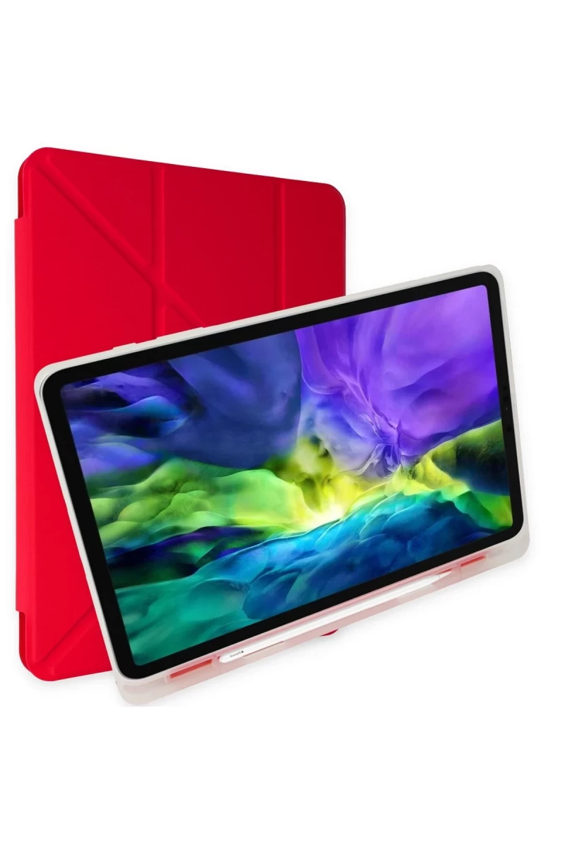 Apple iPad 10.2 (8.nesil) Kılıf Kalemlikli Mars Tablet Kılıfı - Kırmızı