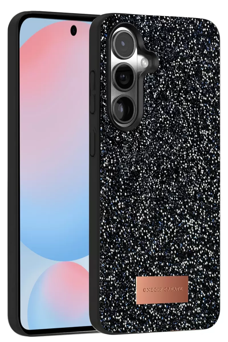 Onegif Samsung Galaxy S24 FE Uyumlu Bright Simli Kapak - Siyah