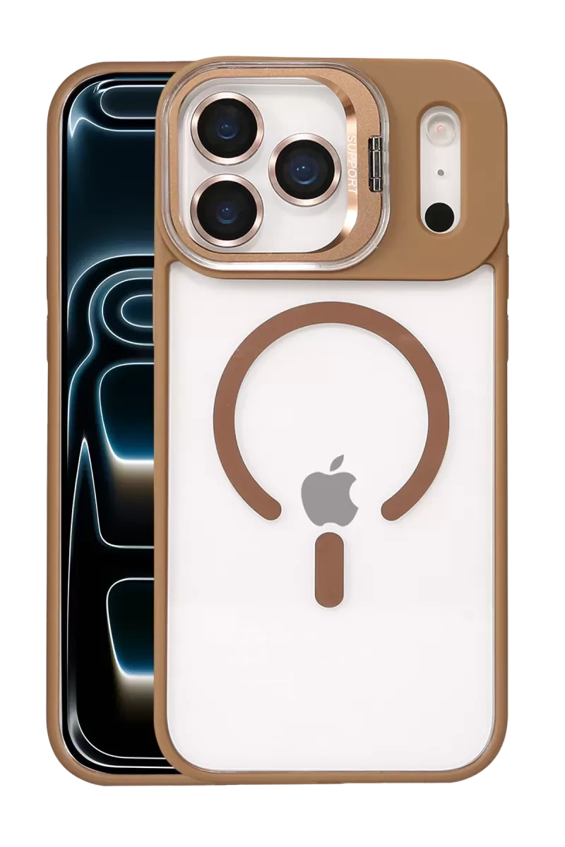Joko Apple iPhone 17 Pro Uyumlu Remim Lensli Magsafe Standlı Kapak - Kahverengi