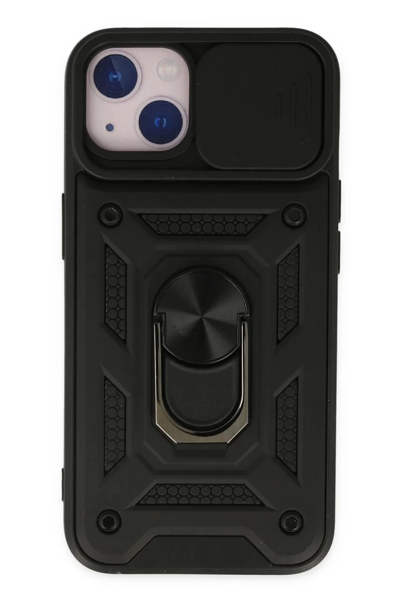 Apple iPhone 14 Uyumlu Kılıf Pars Lens Yüzüklü Silikon - Siyah