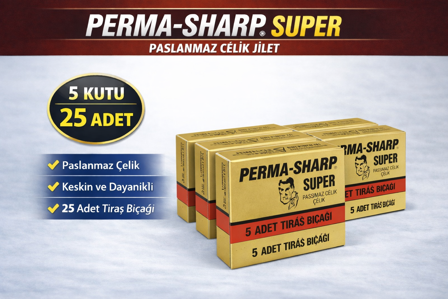 Perma-Sharp Super Paslanmaz Çelik Tıraş Bıçağı 5’li 5 Kutu