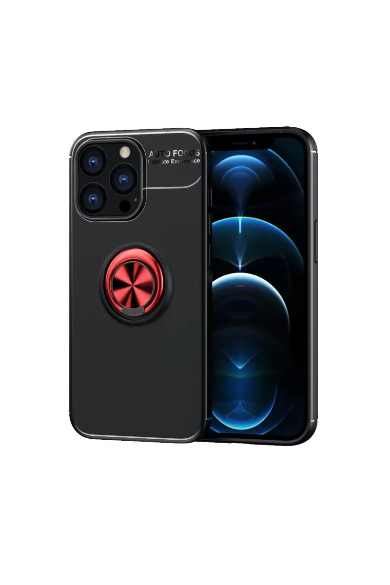 Apple iPhone 13 Pro Max Uyumlu Kılıf Range Yüzüklü Silikon - Siyah-Kırmızı