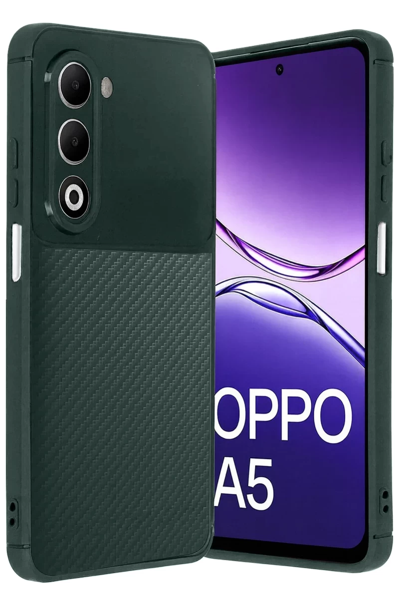 Oppo A5 4G Uyumlu Auto Focus Karbon Kapak - Koyu Yeşil