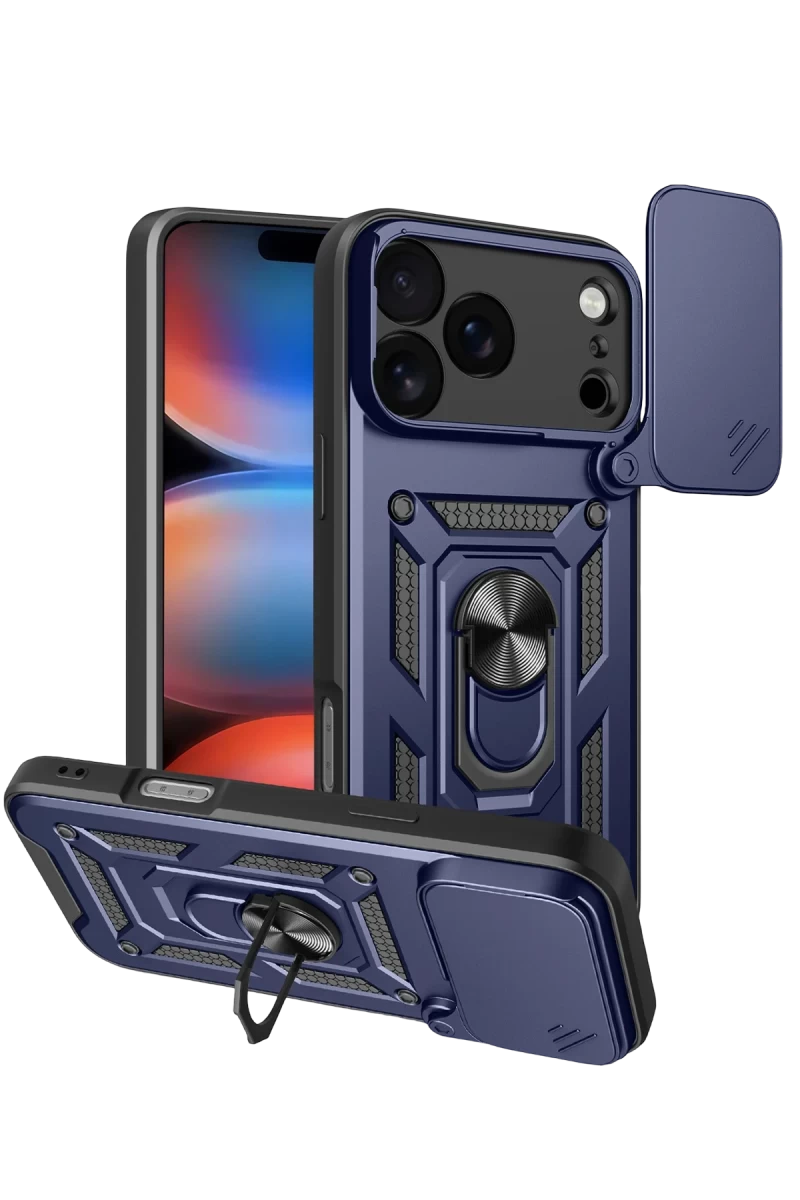Apple iPhone 17 Pro Uyumlu Pars Lens Yüzüklü Silikon - Lacivert