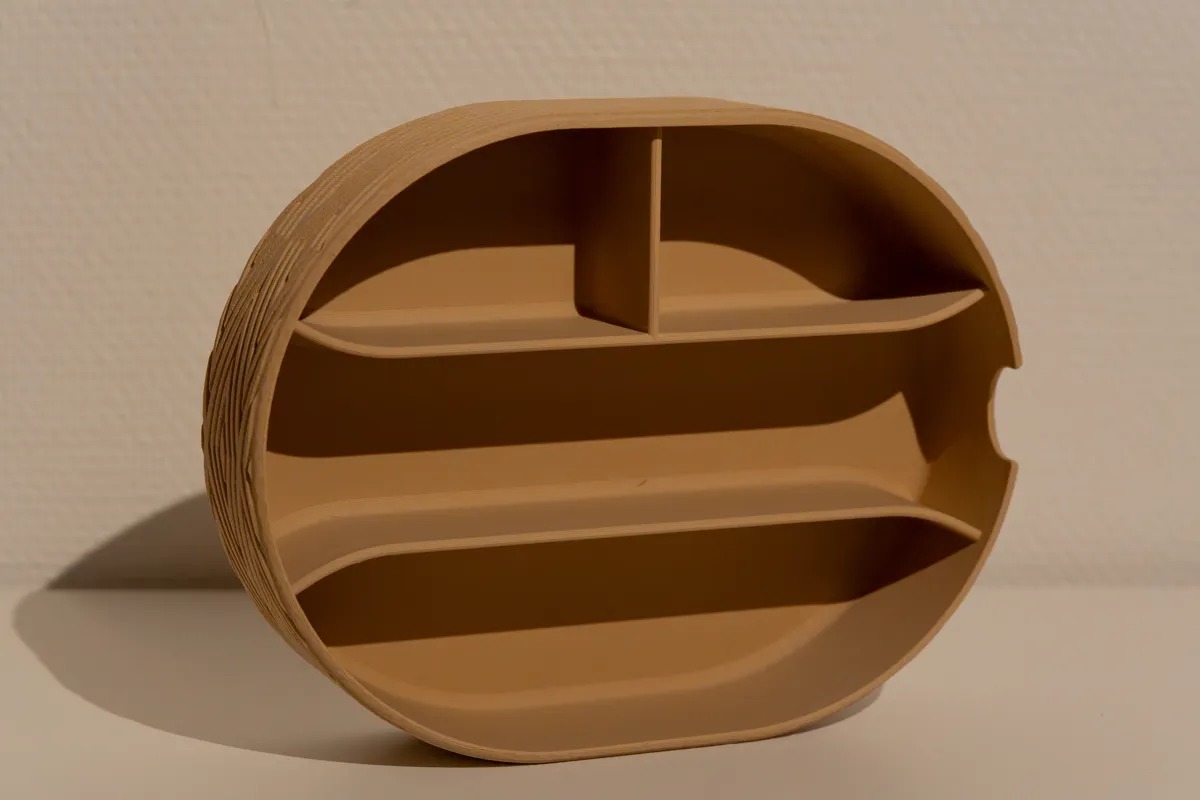 3D Baskı Bölmeli Çok Amaçlı Organizer Banyo ve Masa Üstü Düzenleyici Oval Kutu 22x17 cm Bej