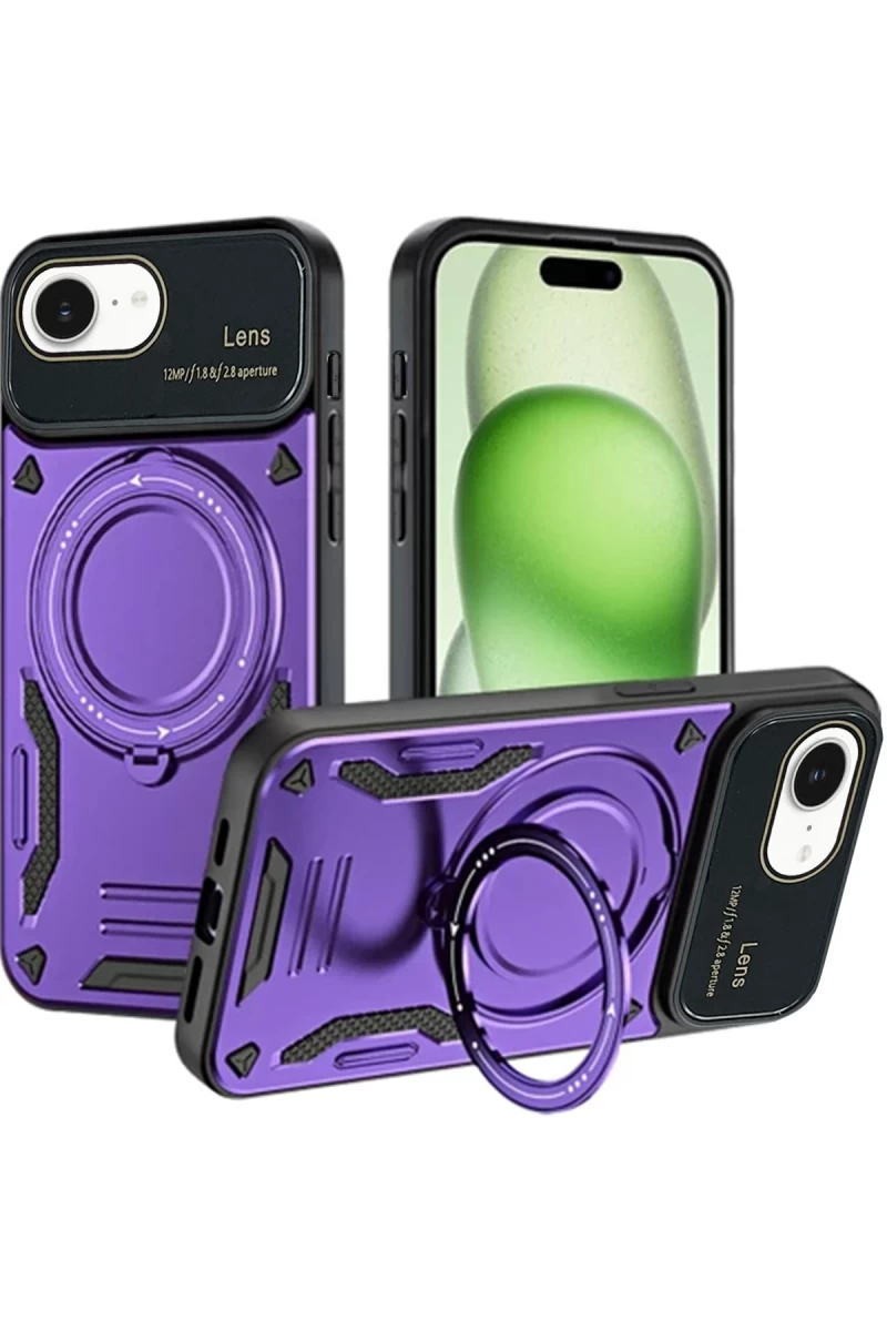 Apple iPhone 16E Uyumlu Kılıf Joy Lens Standlı Kapak - Mor