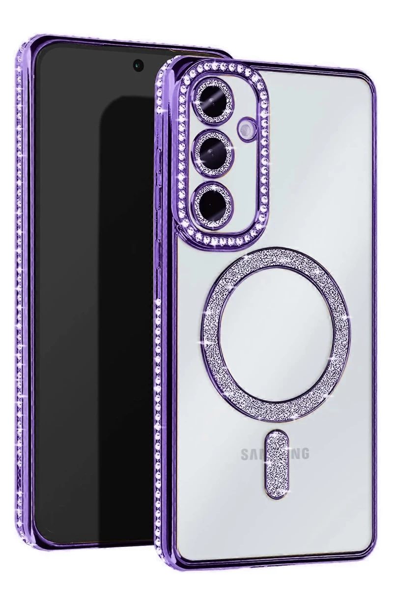 Samsung Galaxy S25 Uyumlu Kılıf Joke Simli Magneticsafe Kılıf - Derin Mor