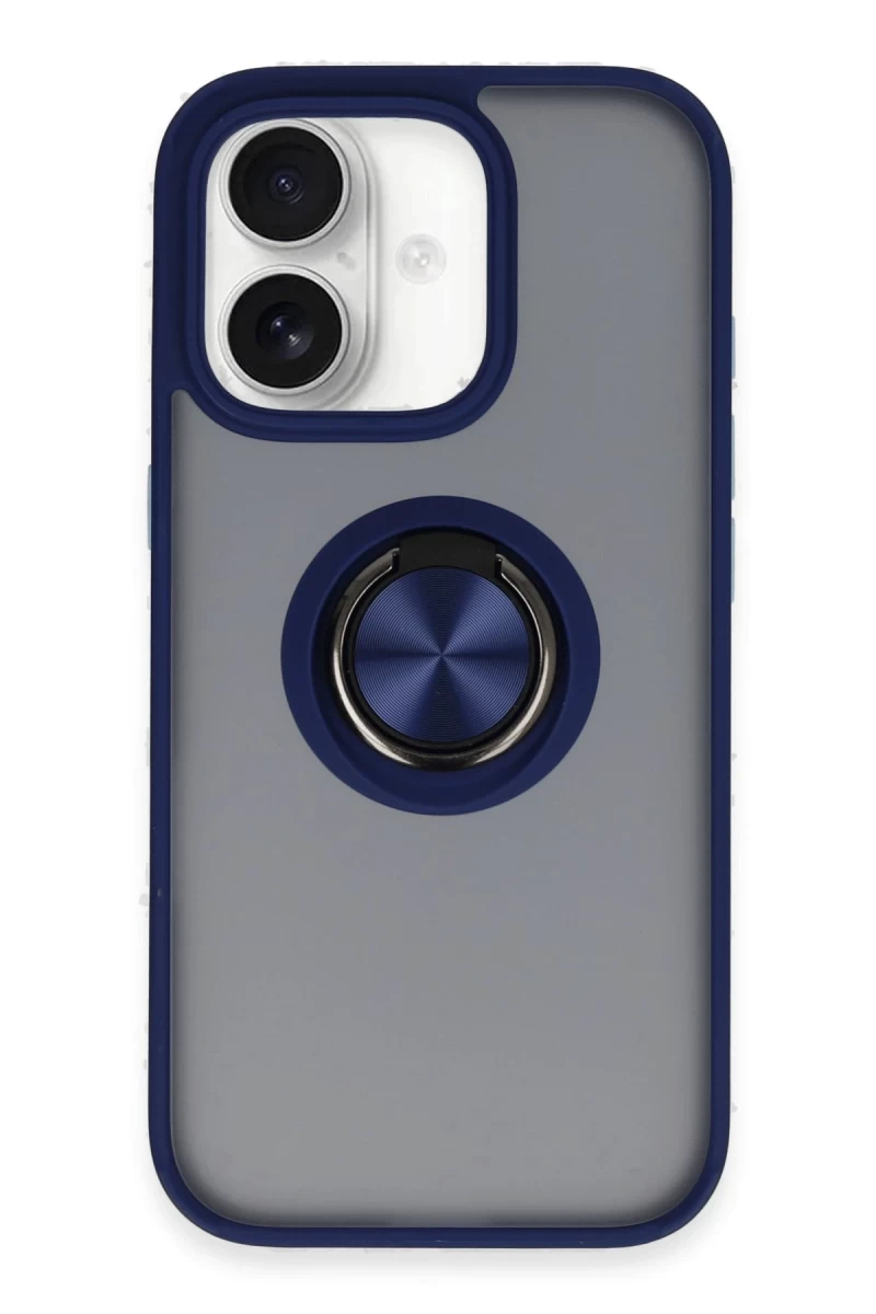 Apple iPhone 16 Uyumlu Kılıf Montreal Yüzüklü Silikon Kapak - Lacivert