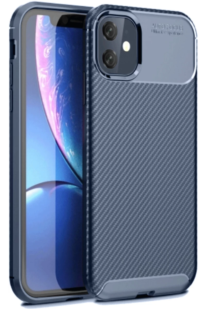 Apple iPhone 11 Uyumlu Kılıf Auto Focus Karbon Kapak - Lacivert