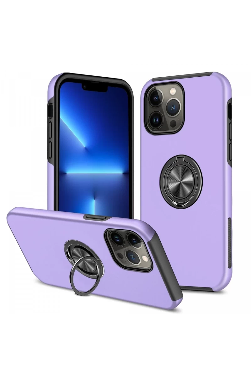 Apple iPhone 13 Pro Max Uyumlu Kılıf Elit Yüzüklü Kapak - Mor