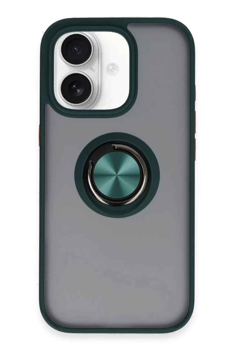 Apple iPhone 16 Uyumlu Kılıf Montreal Yüzüklü Silikon Kapak - Yeşil