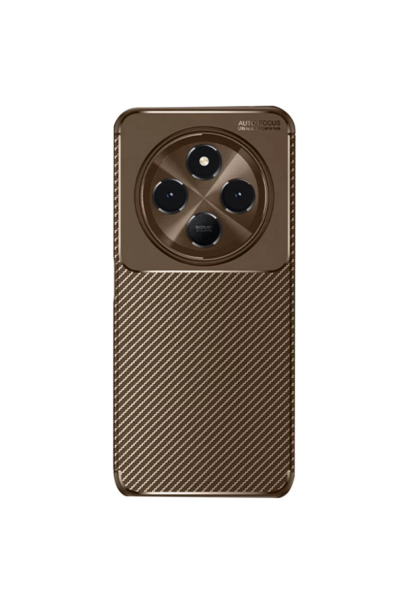 Xiaomi Redmi 14C Uyumlu Kılıf Auto Focus Karbon Kapak - Kahverengi