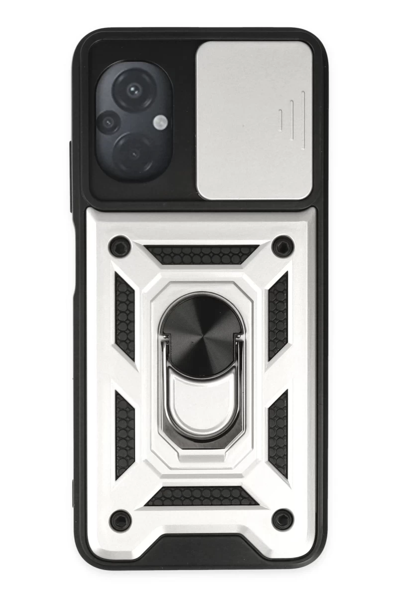 Xiaomi Poco M5 Uyumlu Kılıf Pars Lens Yüzüklü Silikon - Gümüş