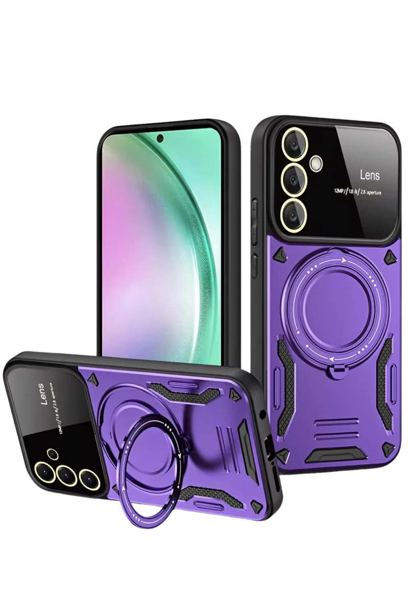 Samsung Galaxy S24 FE Uyumlu Kılıf Joy Lens Standlı Kapak - Mor