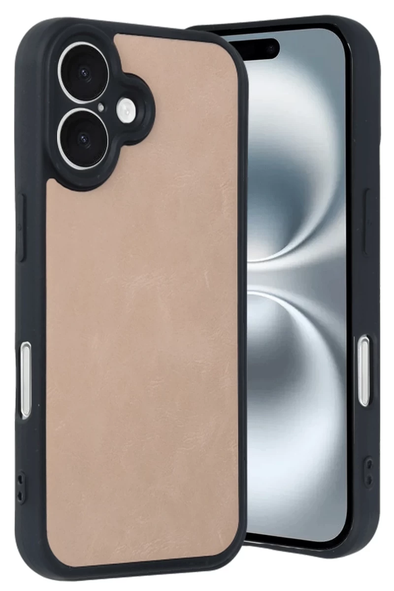 Apple iPhone 16 Uyumlu Kılıf Aras Deri Kapak - Pudra