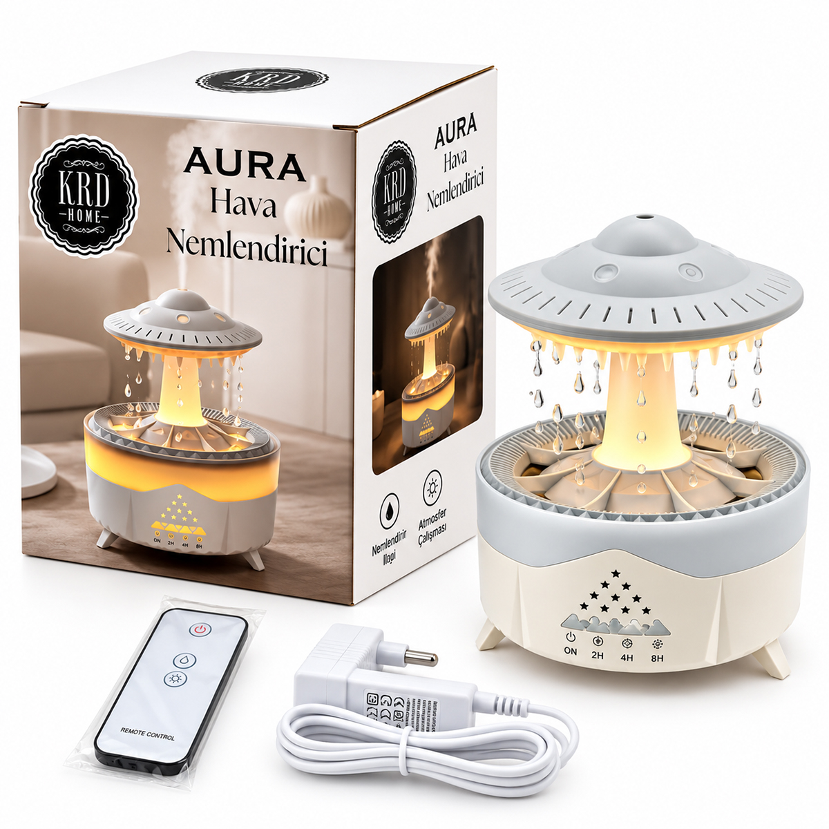 Kumandalı LED Yağmur Bulutu Hava Nemlendirici - Buhar &amp; Koku Giderici