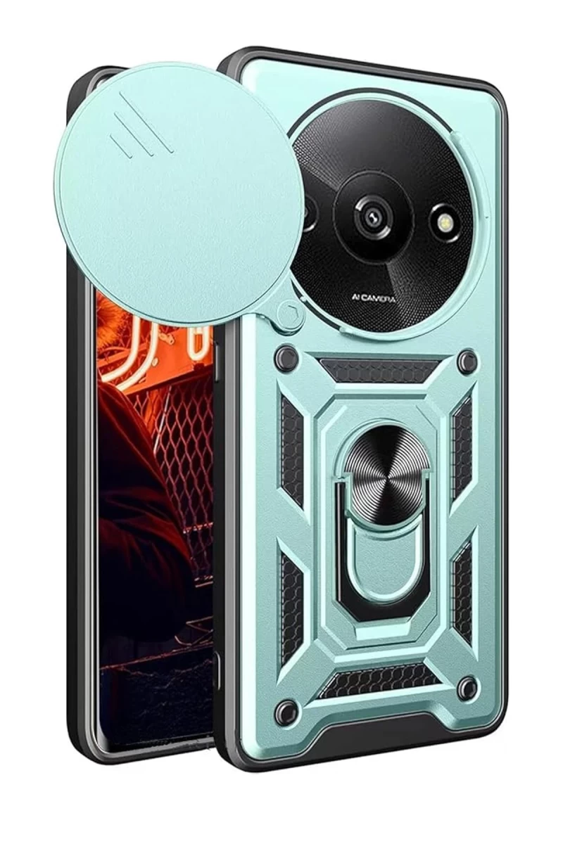Xiaomi Redmi A3 4G Uyumlu Kılıf Pars Lens Yüzüklü Silikon - Yeşil