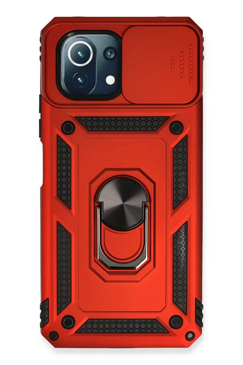 Xiaomi Mİ 11 Lite Uyumlu Kılıf Pars Lens Yüzüklü Silikon - Kırmızı