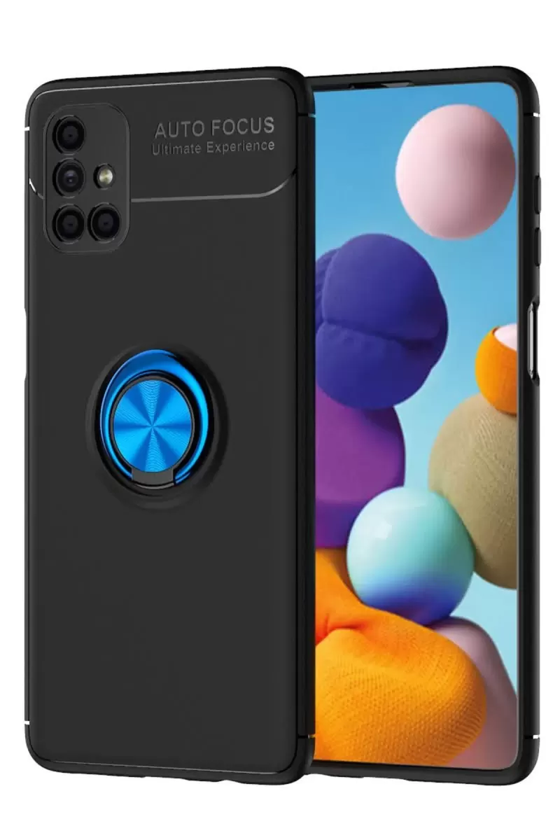 Samsung Galaxy M51 Uyumlu Kılıf Range Yüzüklü Silikon - Siyah-Mavi