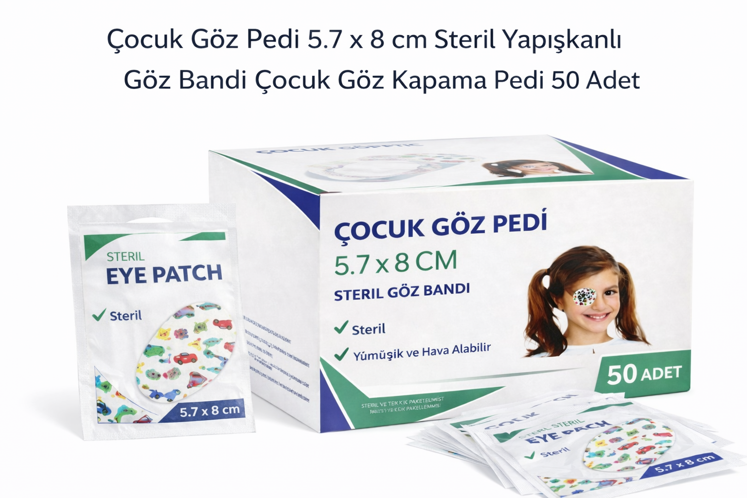 Çocuk Göz Pedi 5.7 x 8 cm Steril Yapışkanlı Göz Bandı Çocuk Göz Kapama Pedi 50 Adet 1 Kutu