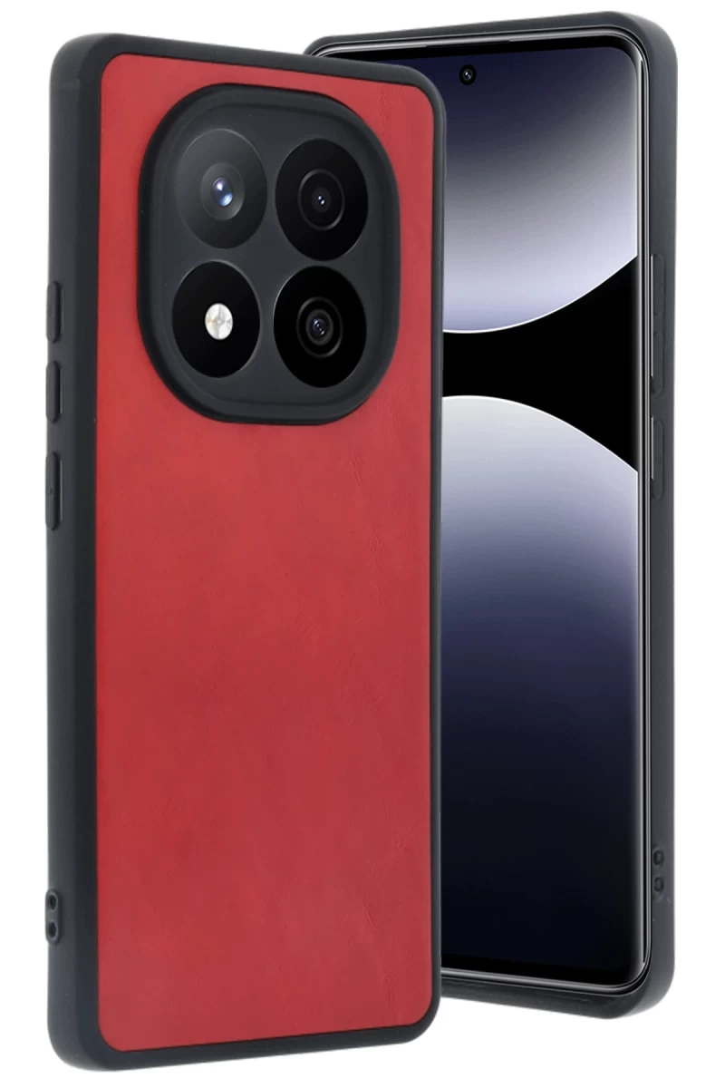 Xiaomi Redmi Note 14 Pro 5G Uyumlu Kılıf Aras Deri Kapak - Kırmızı