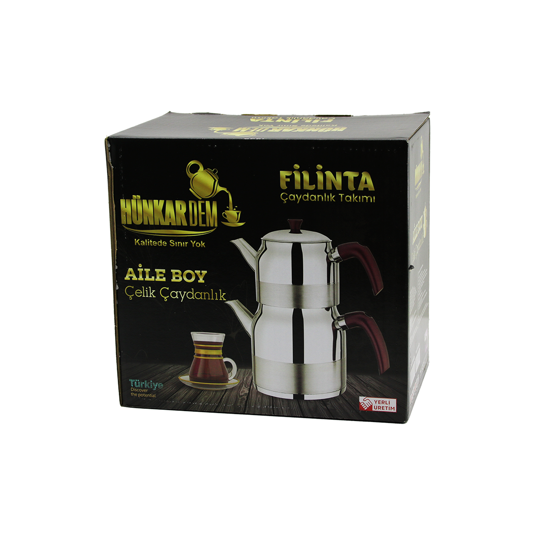 Çelik Çaydanlık Seti Aile Boy 1.5L + 3L Kendinden Süzgeçli