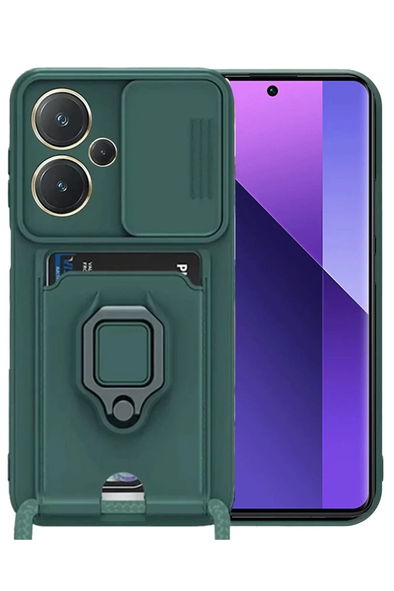 Xiaomi Redmi Note 13 Pro Plus Uyumlu Kılıf Zuma Kartvizitli Yüzüklü Silikon - Yeşil