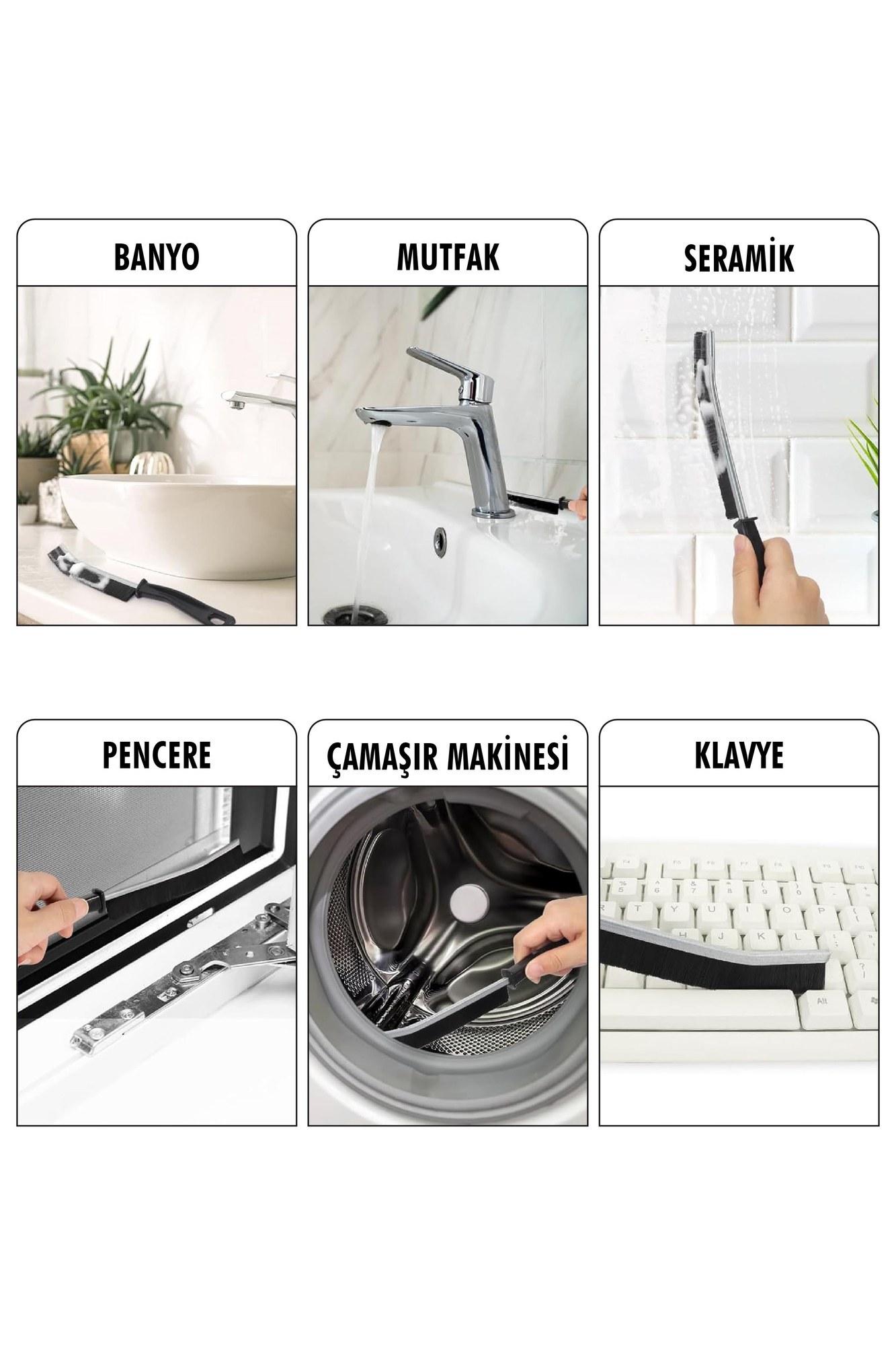 2 Li Çok Amaçlı Temizlik Fırçası &amp; Derz Fırçası &amp; Mutfak Banyo Temizlik Fırçası