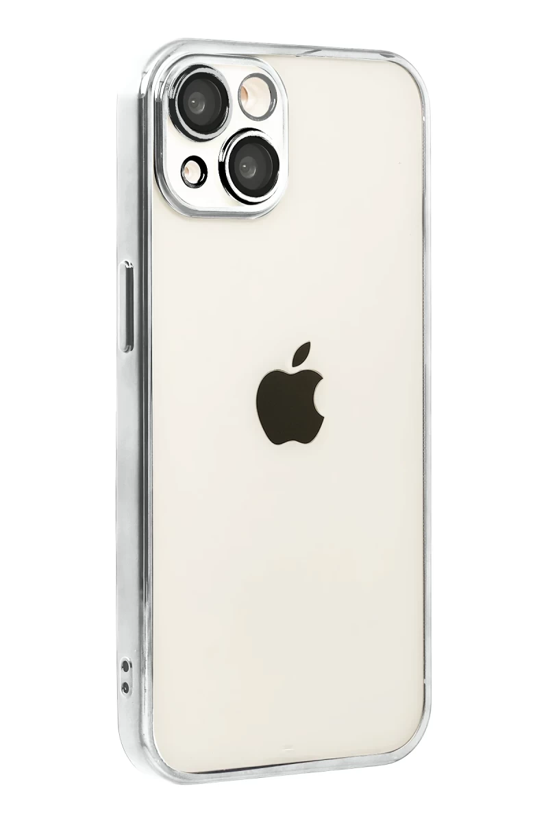 Apple iPhone 15 Uyumlu Lensli Silikon - Gümüş