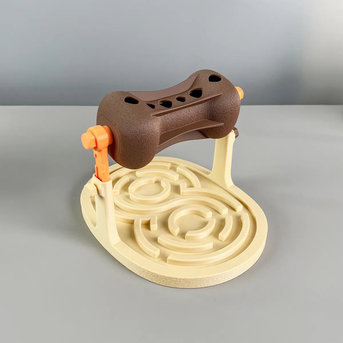3D Baskı Labirentli Köpek ve Kedi Zeka Oyuncağı Dönen Ödül Silindirli Yavaş Yeme Aktivite - Kahverengi Krem