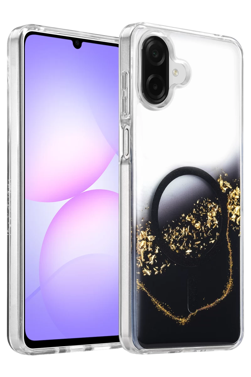 Onegif Samsung Galaxy A07 4G Uyumlu Lotus Simli Magsafe Kapak - Siyah
