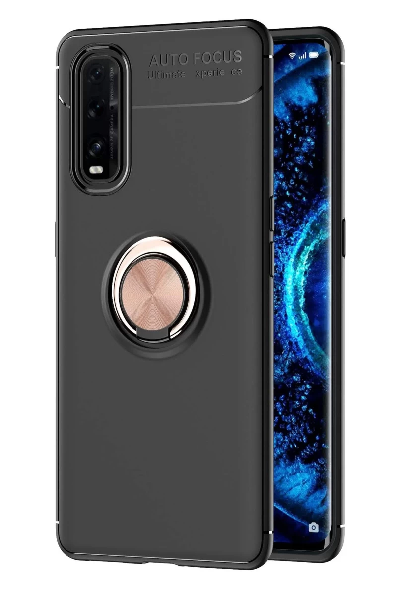 Oppo Find X2 Uyumlu Kılıf Range Yüzüklü Silikon - Siyah-Gold