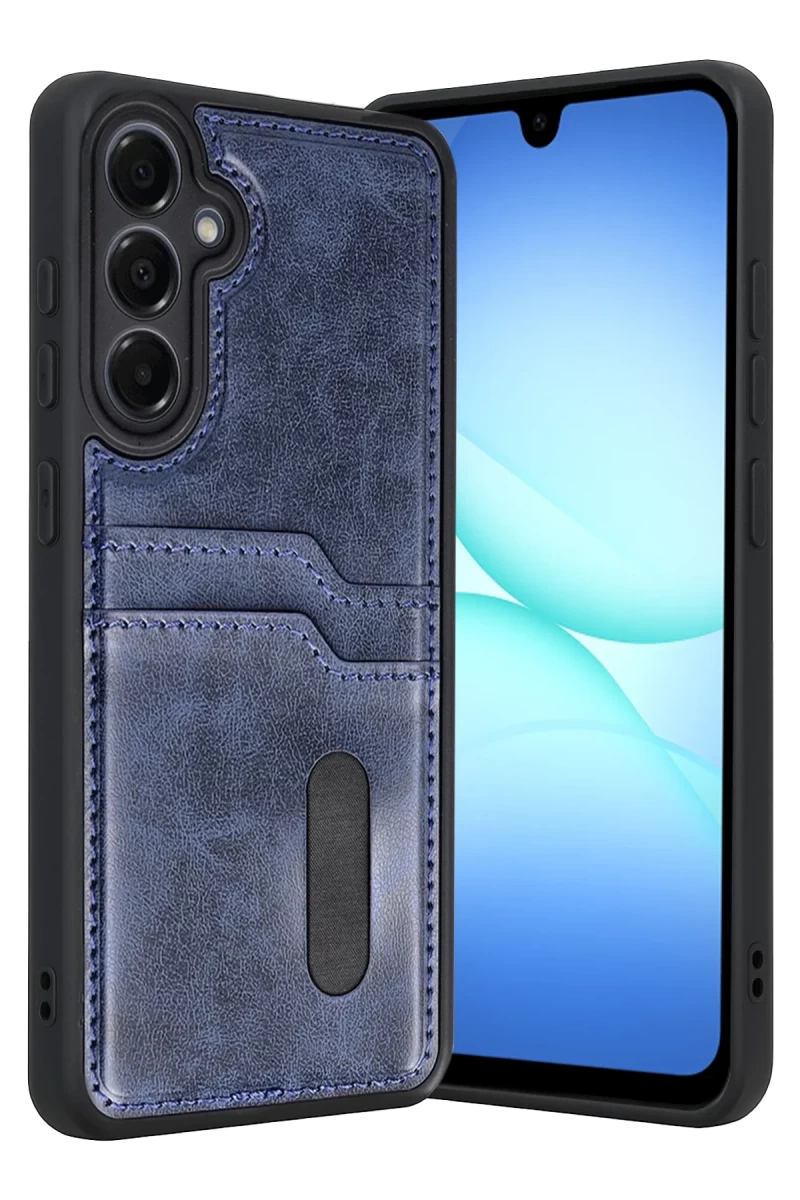 Samsung Galaxy A57 5G Uyumlu Sara Kartvizitli Deri Kılıf - Lacivert