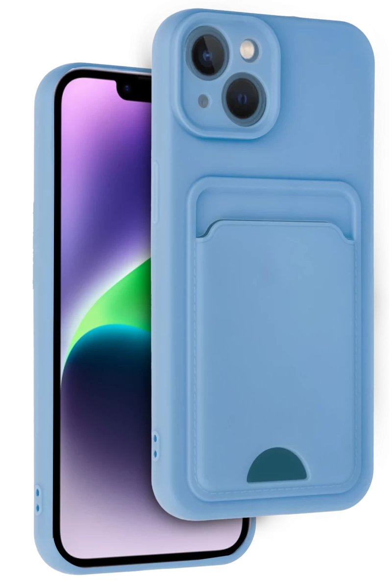 Apple iPhone 14 Uyumlu Kılıf Kelvin Kartvizitli Silikon - Mavi