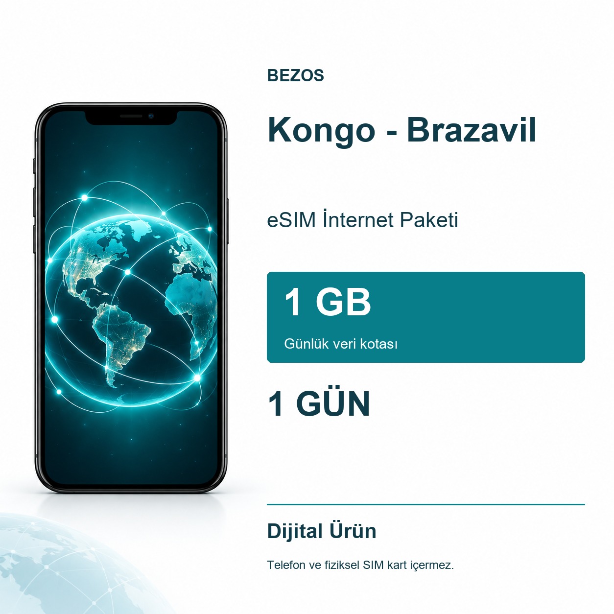 Kongo - Brazavil eSIM İnternet Paketi Günlük 1 GB 1 Gün