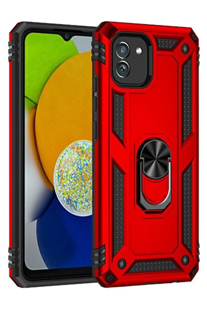 Samsung Galaxy A03 Uyumlu Kılıf Sofya Yüzüklü Silikon Kapak - Kırmızı