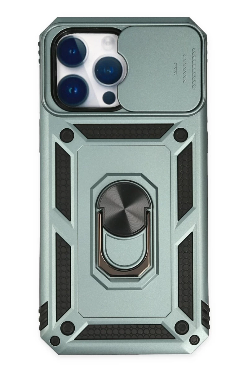 Apple iPhone 14 Pro Max Uyumlu Kılıf Pars Lens Yüzüklü Silikon - Yeşil