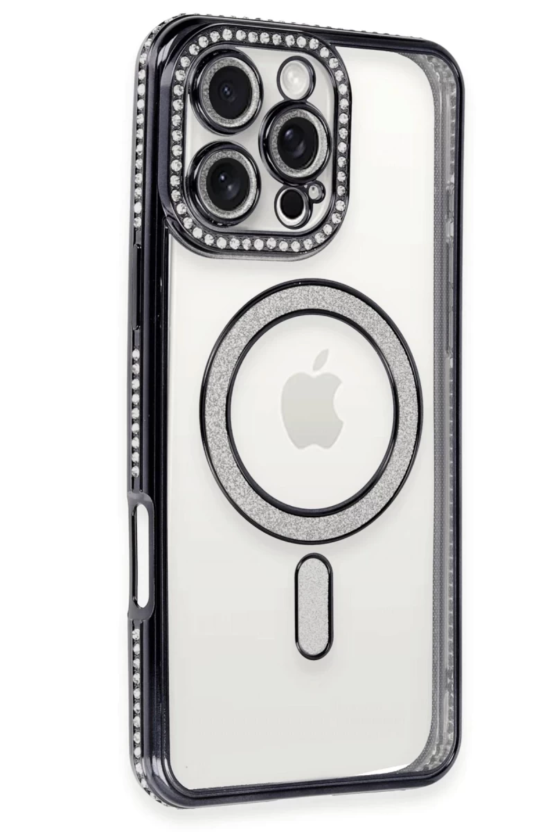 Apple iPhone 16 Pro Uyumlu Kılıf Joke Simli Magneticsafe Kılıf - Siyah