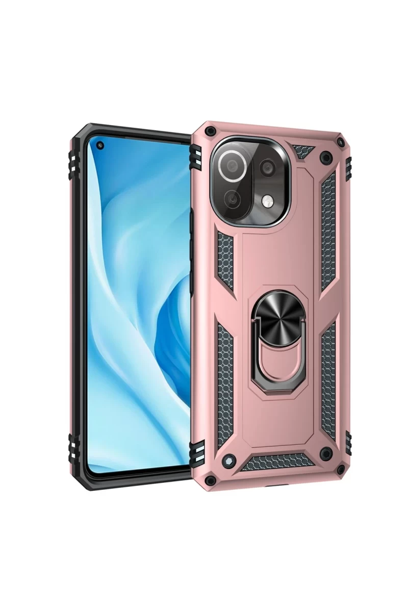 Xiaomi Mİ 11 Lite Uyumlu Kılıf Sofya Yüzüklü Silikon Kapak - Rose
