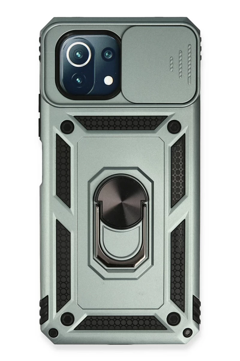 Xiaomi Mİ 11 Lite Uyumlu Kılıf Pars Lens Yüzüklü Silikon - Yeşil