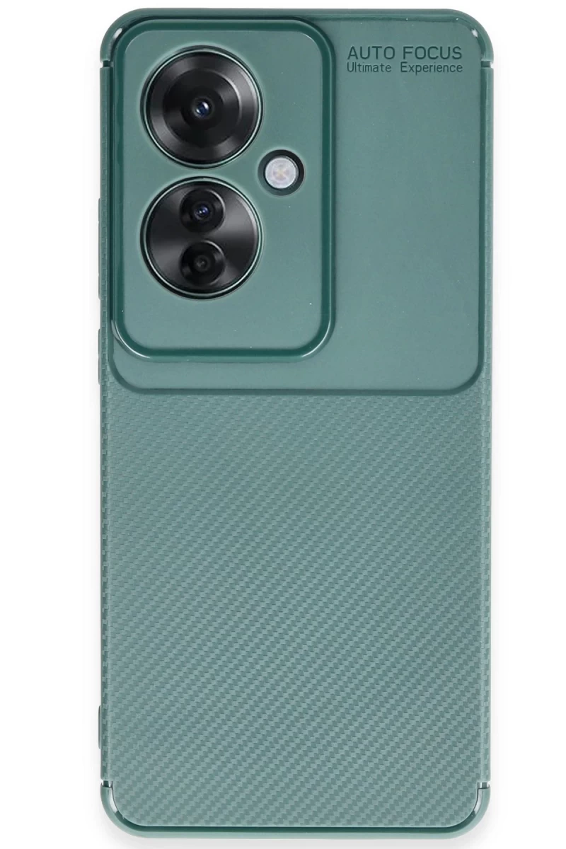 Oppo Reno 11F Uyumlu Kılıf Auto Focus Karbon Kapak - Koyu Yeşil