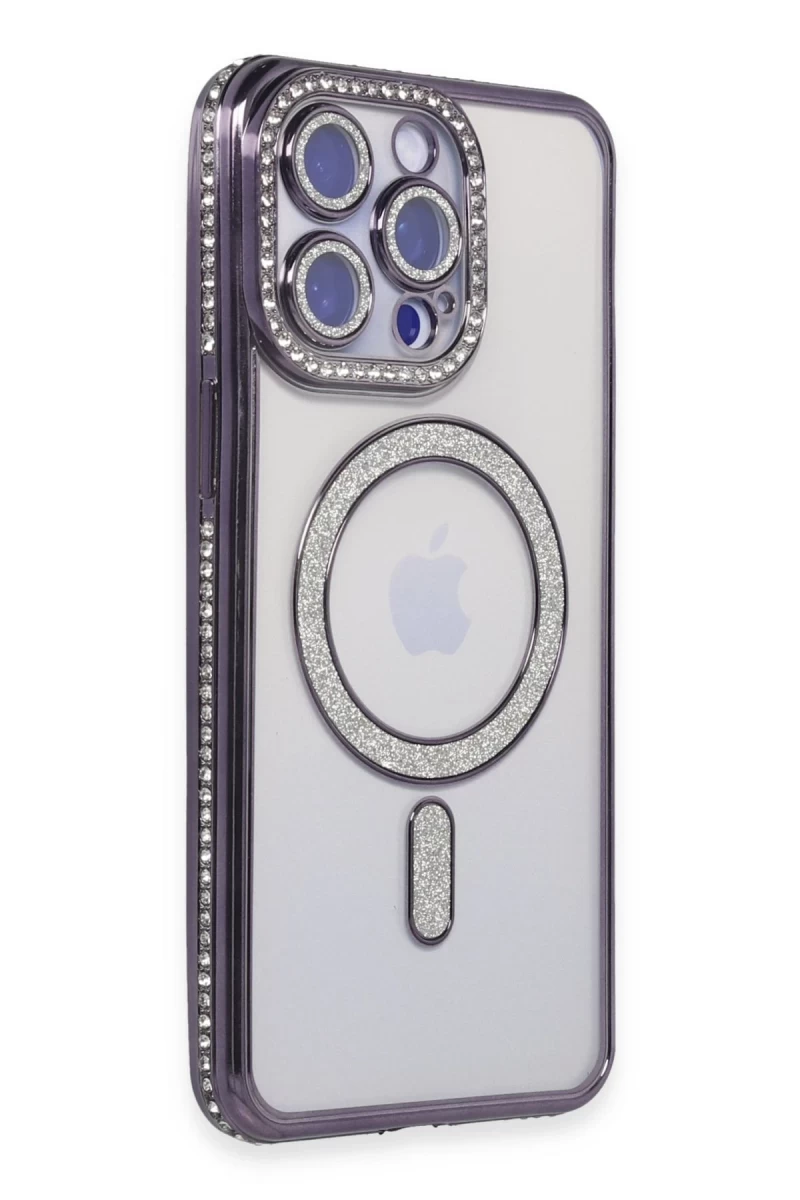 Apple iPhone 15 Pro Uyumlu Kılıf Joke Simli Magneticsafe Kılıf - Derin Mor