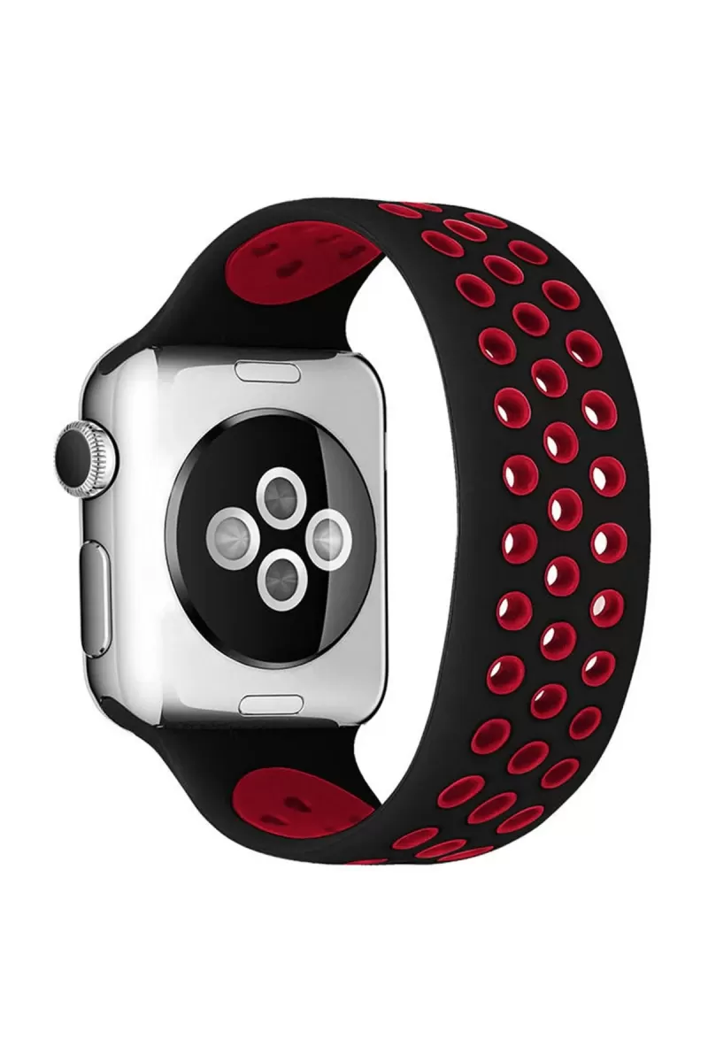 Apple Watch 38mm Uyumlu Ayarlı Delikli Silikon Kordon - Siyah-Kırmızı