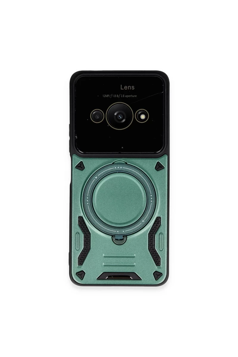 Xiaomi Poco C61 Uyumlu Kılıf Joy Lens Standlı Kapak - Koyu Yeşil