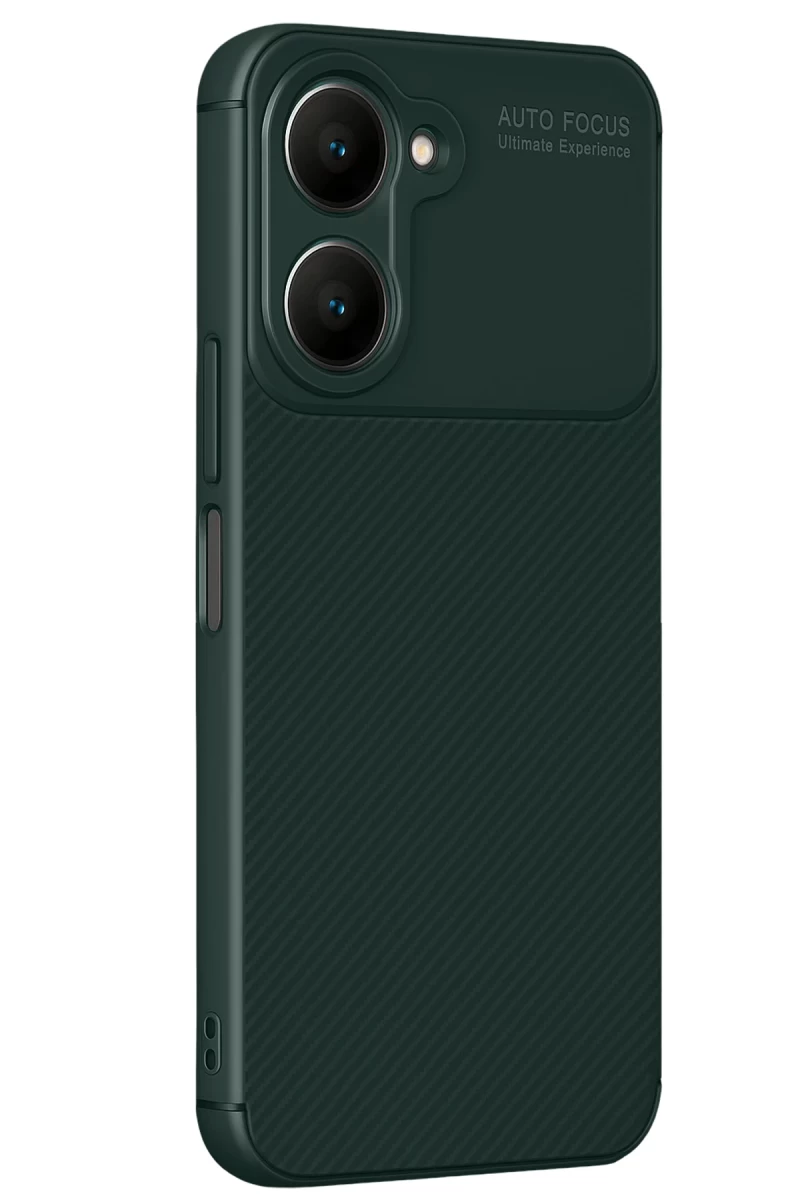Vivo Y18 Uyumlu Kılıf Auto Focus Karbon Kapak - Koyu Yeşil