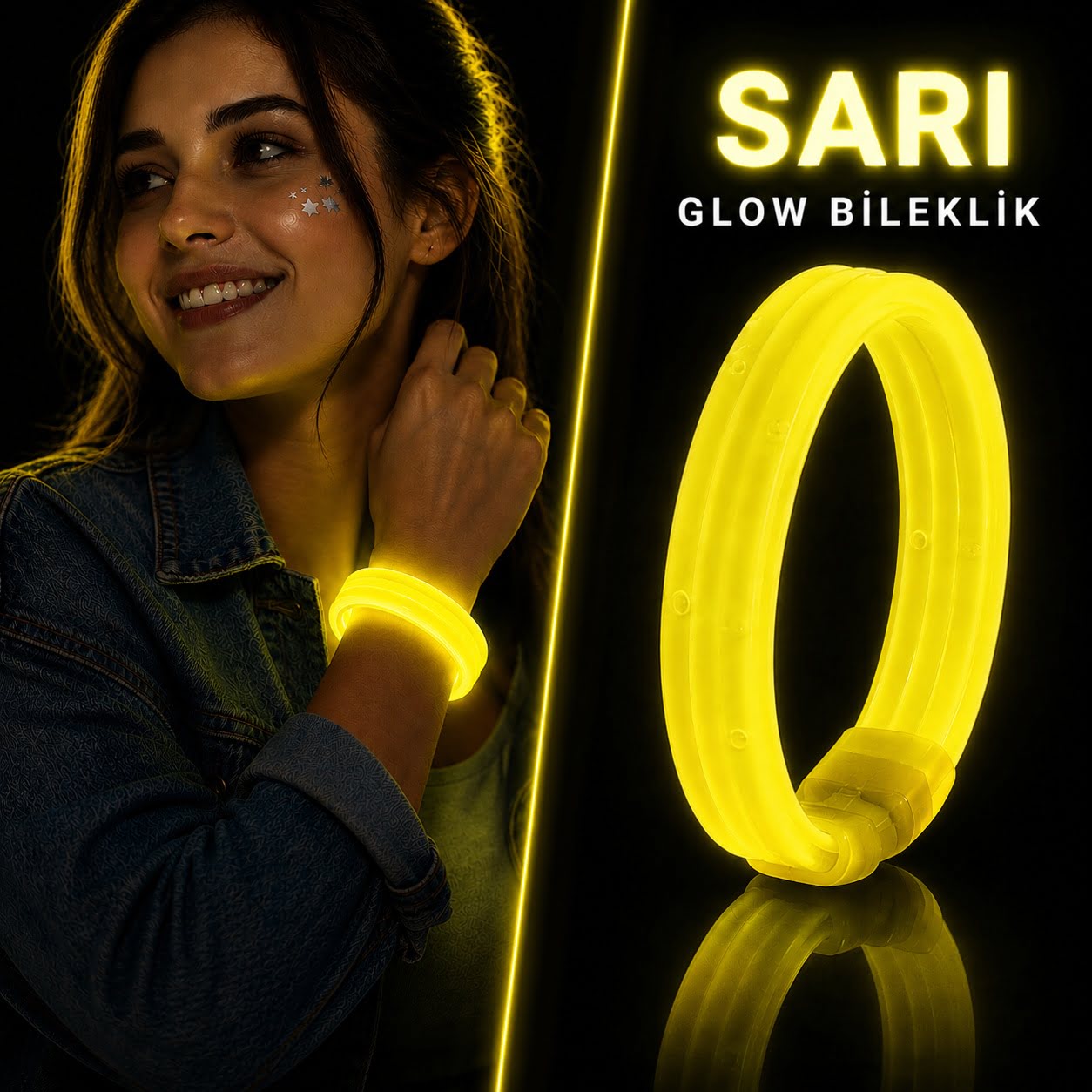 Sarı Kalın Glow Bileklik ? Kırılarak Yanan Parti ve Festival Bilekliği