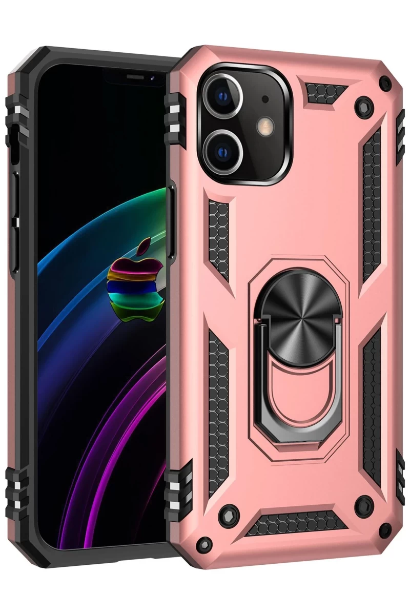 Apple iPhone 12 Mini Uyumlu Kılıf Sofya Yüzüklü Silikon Kapak - Rose