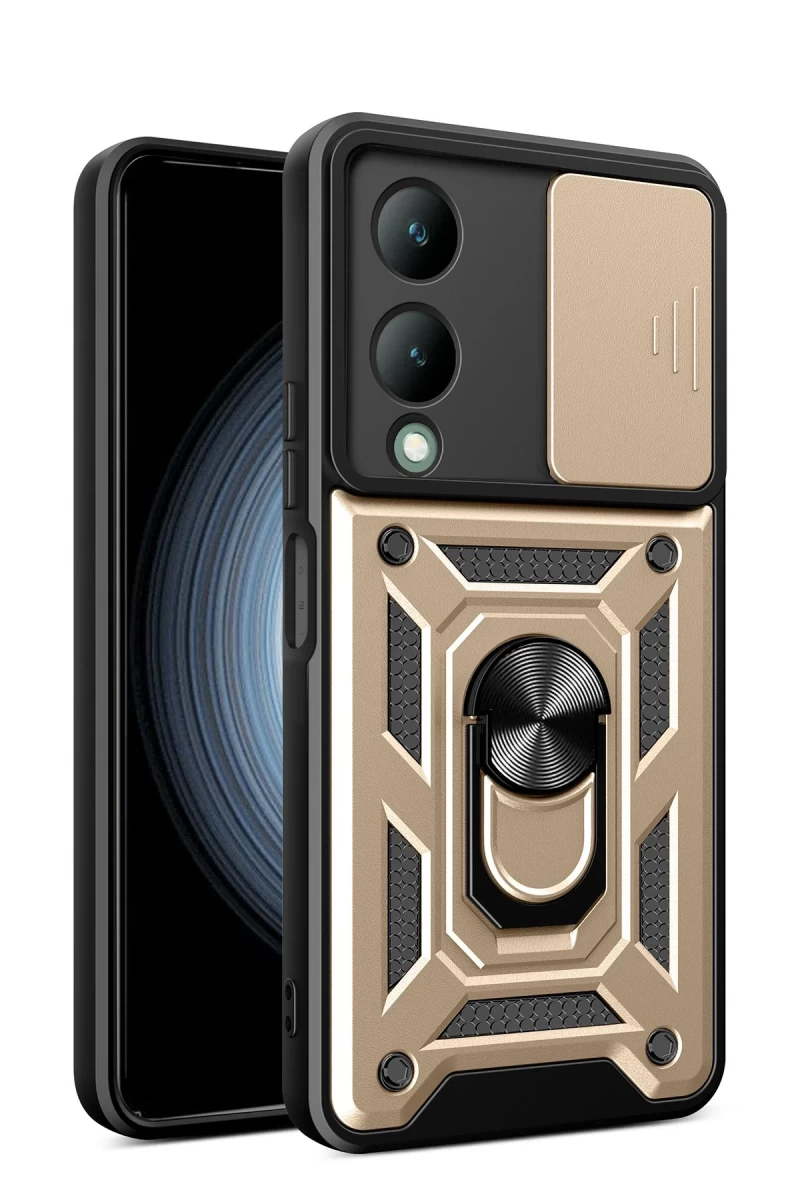 Vivo Y17S Uyumlu Kılıf Pars Lens Yüzüklü Silikon - Gold