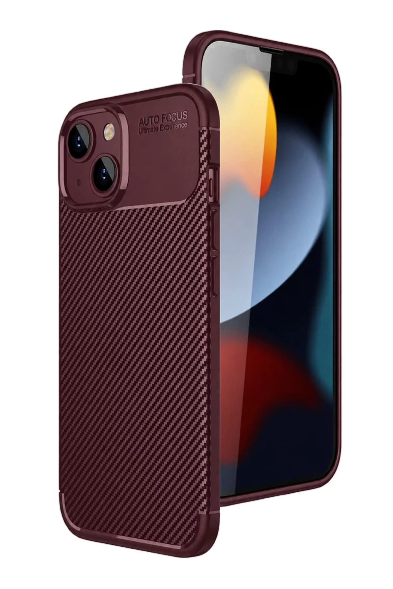 Apple iPhone 14 Uyumlu Kılıf Auto Focus Karbon Kapak - Bordo